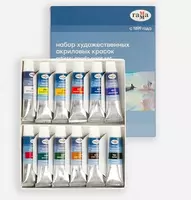 Декоративные акриловые краски Гамма Студия  туба  9 мл  12 цв.  карт. уп. (Арт. - 15032021)