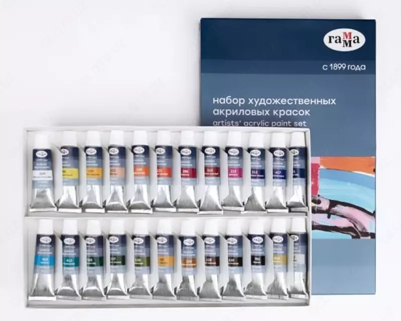 Декоративные акриловые краски Гамма Студия  туба  9 мл  24 цв.  карт. уп. (Арт. - 110820212)