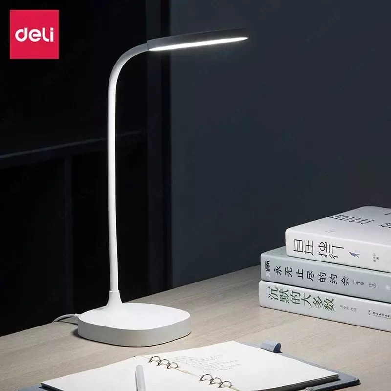 LED stol chiroqchasi DELI 82 x 82 x 286 mm  moslashuvchan oyoq (Art. - 17860) Oq