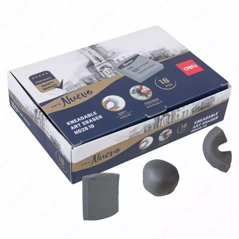 Ластик-клячка Deli ARTE NUEVO  42x42x12 мм  инд. ПВХ уп. (Арт. - 02610-EH) Темно/серый Только в розницу