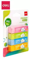 Корректирующий ластик Deli Comiko  60 х 15 х 15 мм  блистер  4 шт. (Арт. - 3045-MT-E) Цветное ассорти