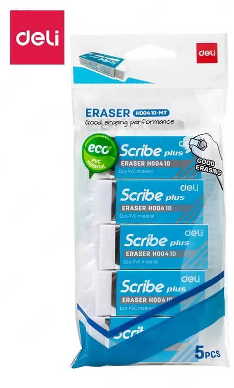 Корректирующий ластик Deli Scribe Plus  60 х 24 х 12 мм  блистер  5 шт. (Арт. - 00410-MT-EH) Белый