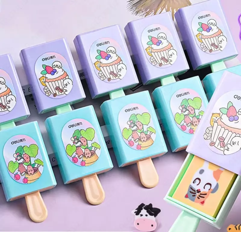   Корректирующий ластик Deli Мороженое  67 х 35 х 18 мм  инд. пласт. уп. (Арт. - 71113) Цветное ассорти