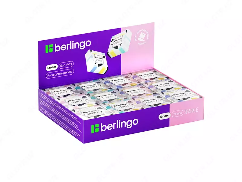   Корректирующий ластик Berlingo Sparkle  34 х 34 х 12 мм  ПВХ. инд. уп. (Арт. - BLc_00500) Цветное ассорти