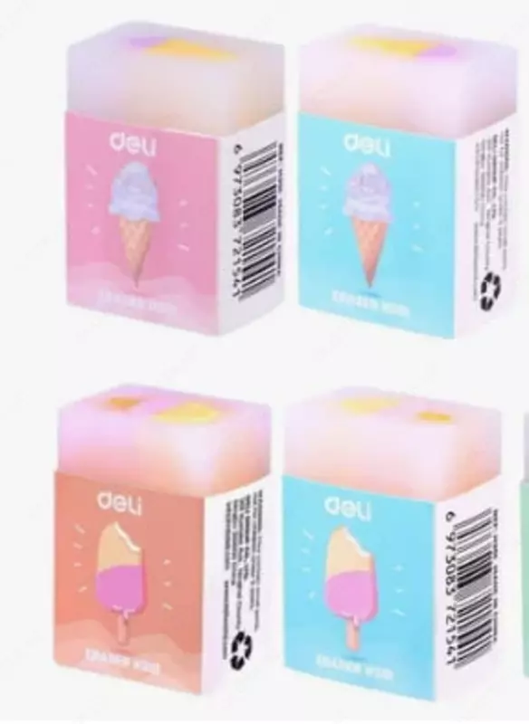 Корректирующий ластик Deli Ice Cream  33 х 24 х 17 мм  карт. держатель (Арт. - 301-H) Цветное ассорти