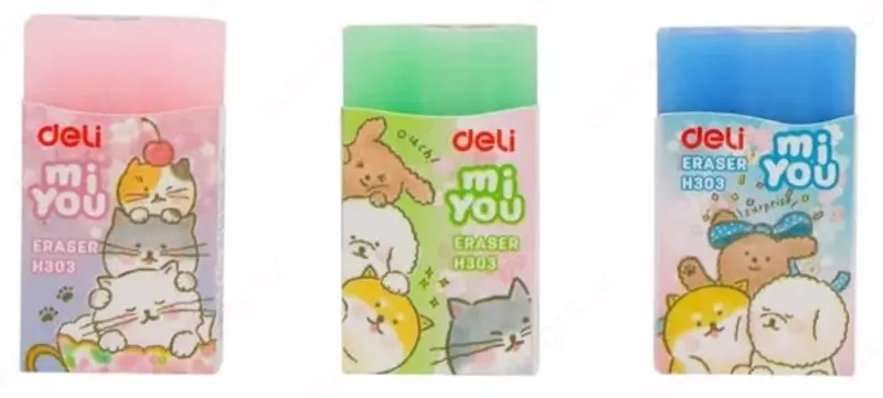 Корректирующий ластик Deli Miyou  40 х 22 х 12 мм  карт. держатель (Арт. - 303-EH) Цветное ассорти