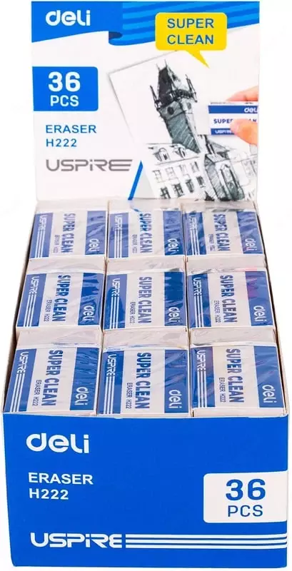   Tuzatish ochirgichi Deli SuperClean Uspire  45 x 22 5 x 10 5 mm  karta. ushlagich (modda - 222-H) Oq