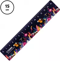 Измерительная пластиковая линейка Стамм Тропики  15 см  волнистый край  ПВХ чехол (Арт. - ЛН-30543)