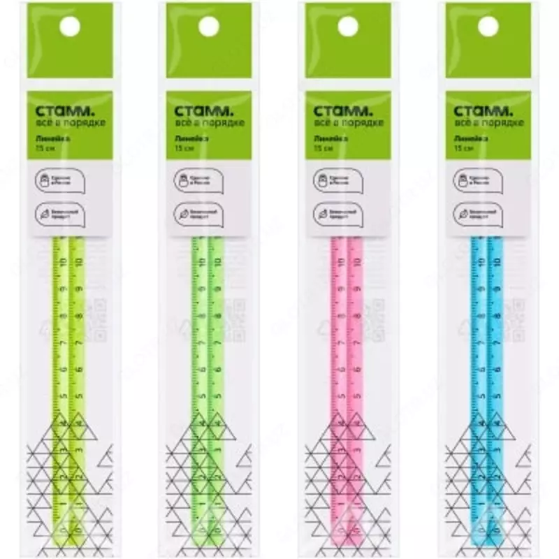   Измерительная пластиковая линейка Стамм Neon 15 см  трехгранная  ПВХ чехол (Арт. - ЛН-31235) Неоновое ассорти