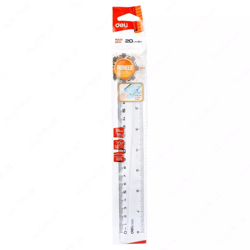   Измерительная пластиковая линейка Deli Pioneer  20 см  ПВХ чехол (Арт. - 00212-EG) Прозрачная