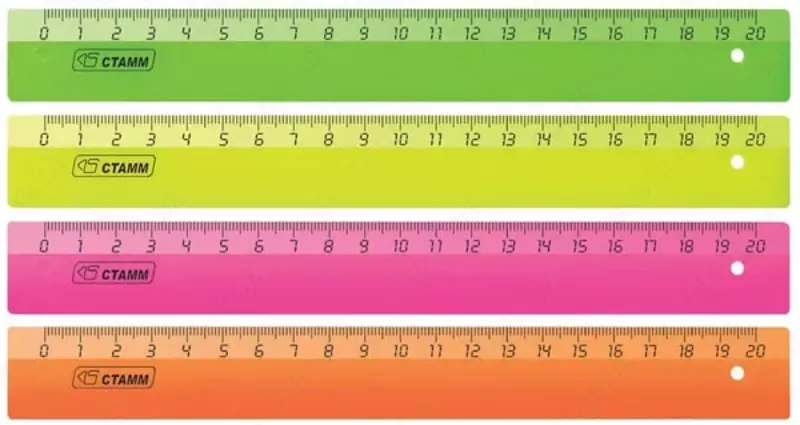 Измерительная пластиковая линейка Стамм Neon  20 см (Арт. - ЛН11) Неоновое ассорти