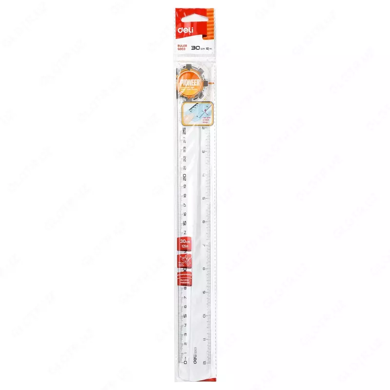   Измерительная пластиковая линейка Deli Pioneer  30 см  ПВХ чехол (Арт. - 00312-EG) Прозрачная