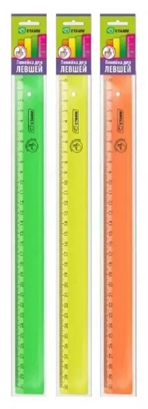 Измерительная пластиковая линейка Стамм Neon  для левшей  30 см  ПВХ чехол (Арт. - ЛН38) Неоновое ассорти