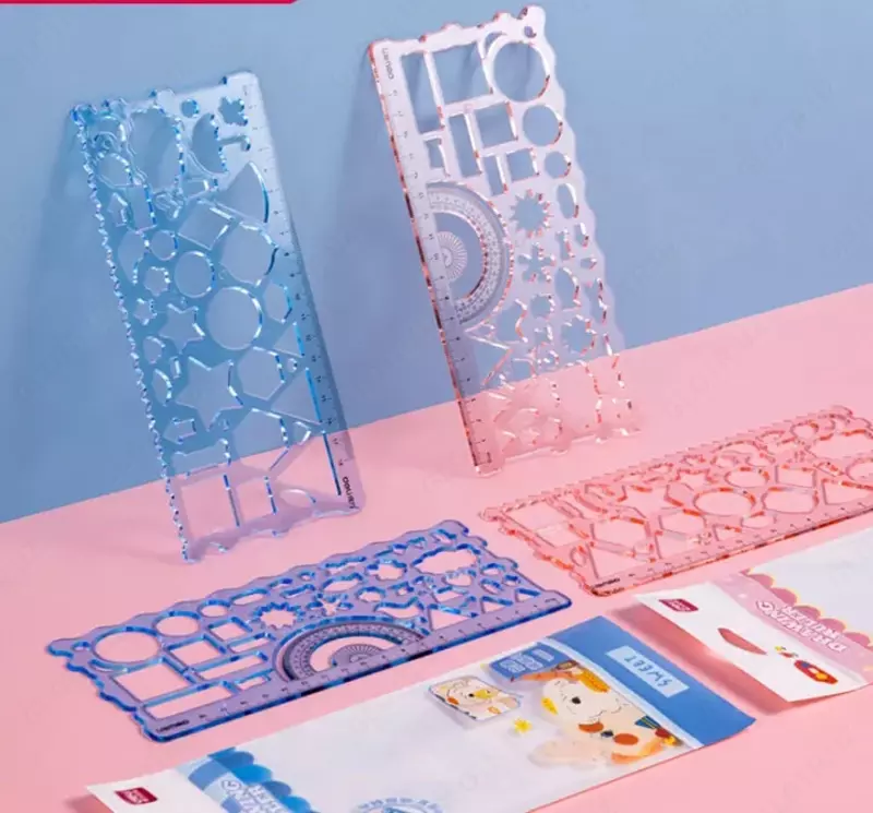  Измерительная пластиковая линейка-трафарет Deli 18 см  ПВХ уп. 2 шт. (Арт. -118-VC) Ассортимент - 