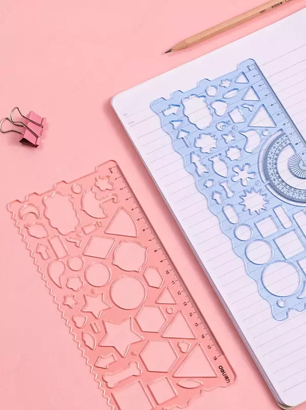  Измерительная пластиковая линейка-трафарет Deli 18 см  ПВХ уп. 2 шт. (Арт. -118-VC) Ассортимент Только в розницу