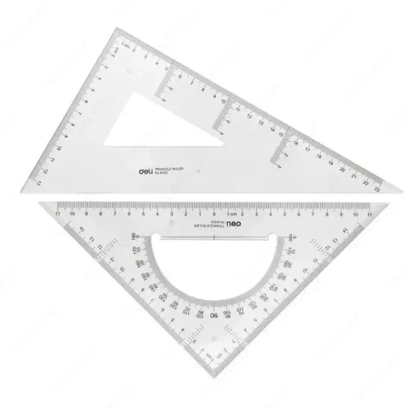 Комплект геометрических линеек Deli угольник + транспортир 23 см  ПВХ уп. 2 шт. (Арт. - 6425) Прозрачный