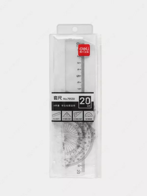   Комплект пластиковых линеек Deli 20 см  4 шт.  ПВХ уп. (Арт. - 79530) Прозрачный