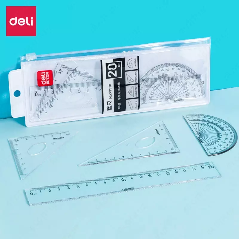 Комплект пластиковых линеек Deli 20 см  4 шт.  ПВХ уп. (Арт. - 79530) Прозрачный