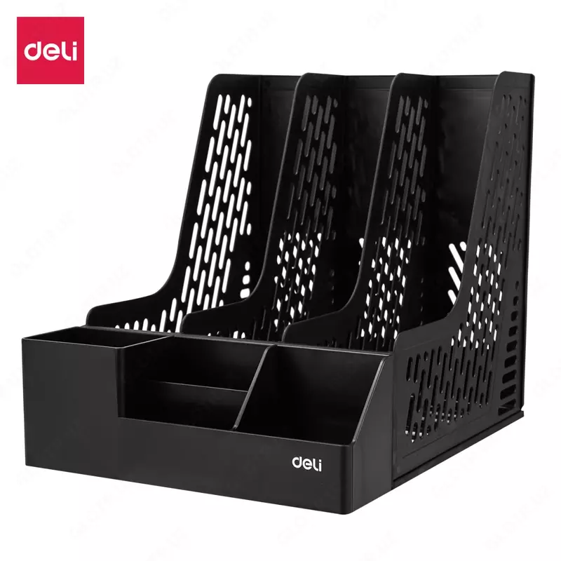 Лоток-органайзер пластиковый для документов Deli 255 × 320 × 275 мм  3 отд. (Арт. - 00122-EZ) Черный