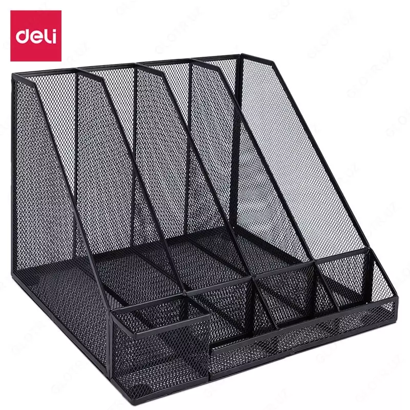 Лоток-органайзер металлический для документов Deli 310 х 303 х 255 мм  4 отд. (Арт. -78988) Черный