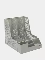 Hujjatlar uchun plastik organizator laganda Deli 255 × 320 × 275 mm  3 bolinma. (Art. - 00112-EZ) Ochiq/kulrang