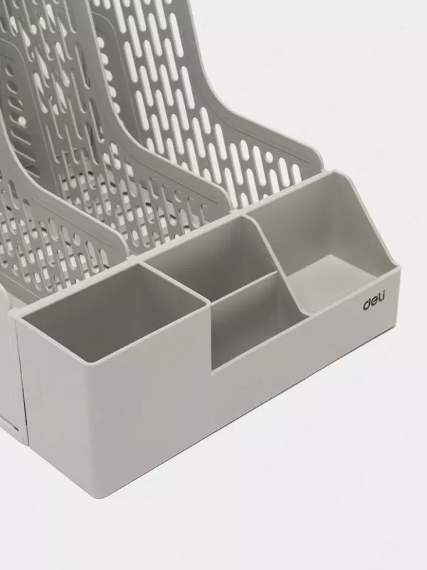  Hujjatlar uchun plastik organizator laganda Deli 255 × 320 × 275 mm  3 bolinma. (Art. - 00112-EZ) Ochiq/kulrang - 