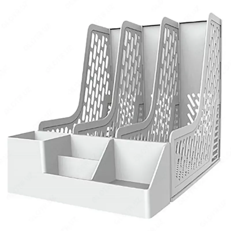   Hujjatlar uchun plastik organizator laganda Deli 255 × 320 × 275 mm  3 bolinma. (Art. - 00112-EZ) Ochiq/kulrang