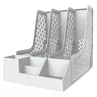   Hujjatlar uchun plastik organizator laganda Deli 255 × 320 × 275 mm  3 bolinma. (Art. - 00112-EZ) Ochiq/kulrang