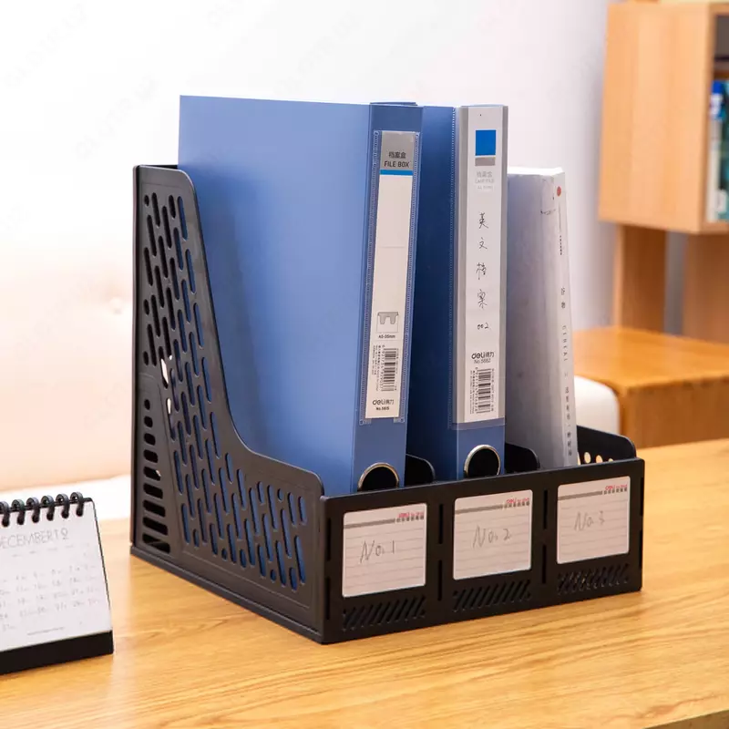   Лоток пластиковый для документов Deli 240 × 240× 225 мм  3 отд. (Арт. - 9845) Черный