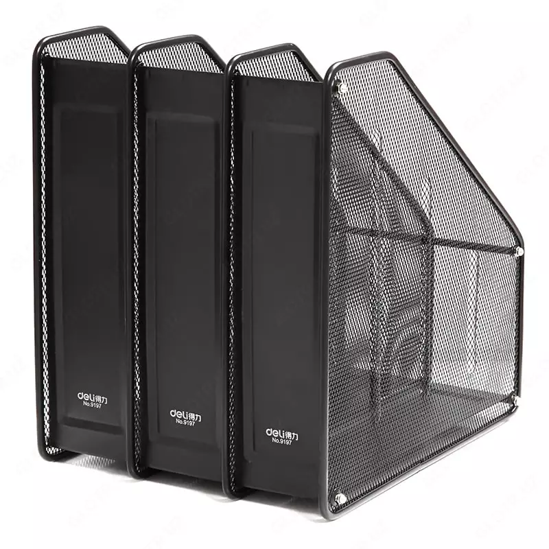  Лоток металлический для документов Deli  сборный  310 x 293 x 240 мм  3 отд. (Арт. - 9197) Черный - 