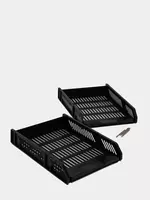  Лоток сборный пластиковый для документов Deli  горизонтальный  295 х 355 х 30/30 мм  2 яруса. (Арт. - 9208) Черный - 