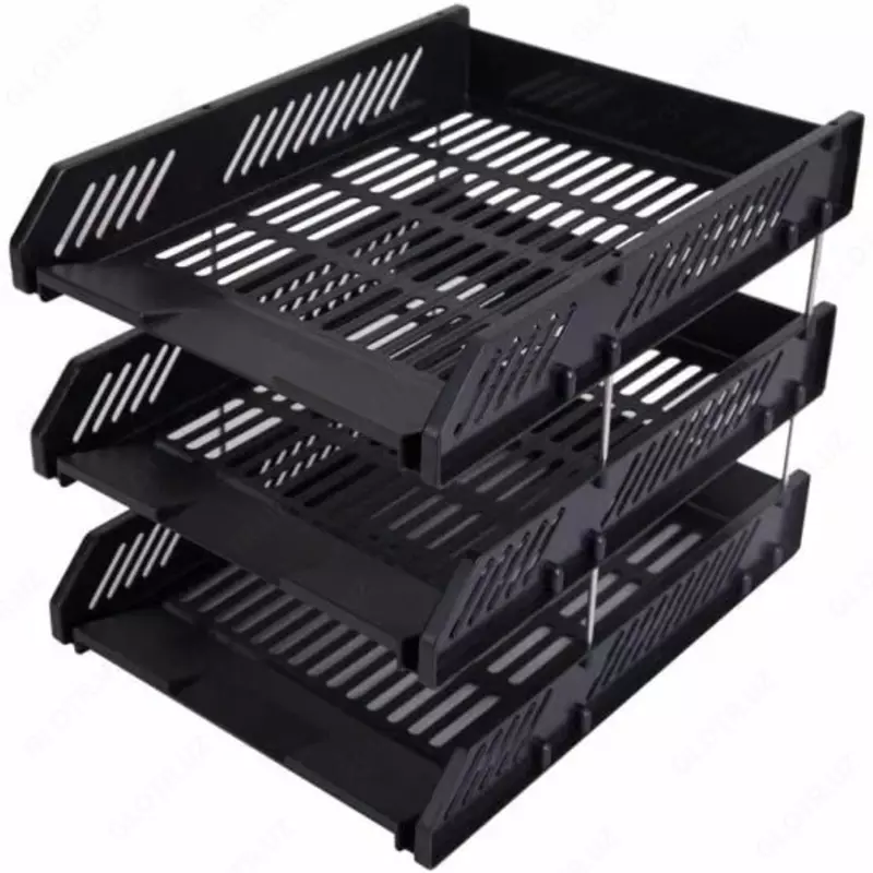 Лоток сборный пластиковый для документов Deli  горизонтальный  268 × 336 × 118 мм  3 яруса. (Арт. - 9209) Черный