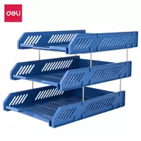 Лоток сборный пластиковый для документов Deli  горизонтальный  268 × 336 × 118 мм  3 яруса. (Арт. - 9209) Синий