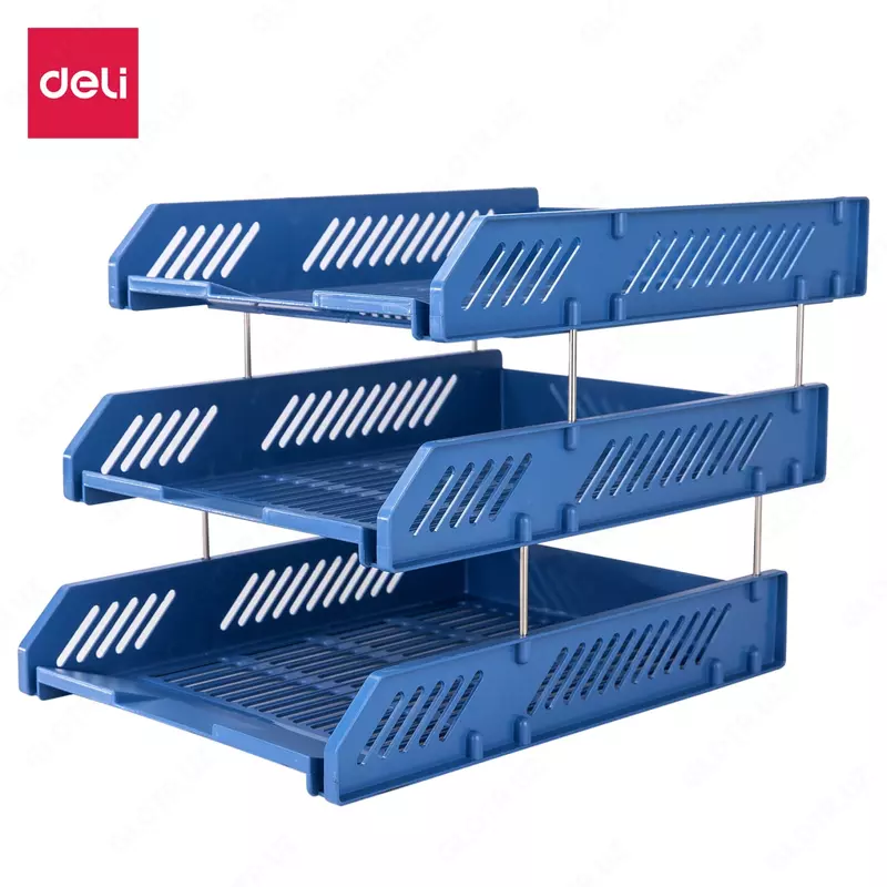 Лоток сборный пластиковый для документов Deli  горизонтальный  268 × 336 × 118 мм  3 яруса. (Арт. - 9209) Синий