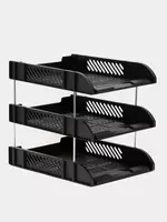 Лоток сборный пластиковый для документов Deli  горизонтальный  258 × 330 × 109 мм  3 яруса. (Арт. - 9217) Черный