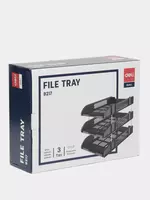  Лоток сборный пластиковый для документов Deli  горизонтальный  258 × 330 × 109 мм  3 яруса. (Арт. - 9217) Черный Только в розницу