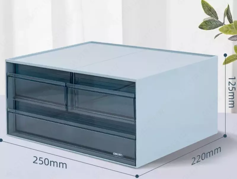 Лоток-органайзер пластиковый для бумаг Deli PK122  горизонтальный  250 х 220 х 125 мм   3 выдвижн. отд. (Арт. - 122-PK) Голубой