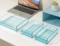  Лоток-органайзер пластиковый для бумаг Deli PK122  горизонтальный  250 х 220 х 125 мм   3 выдвижн. отд. (Арт. - 122-PK) Голубой - 