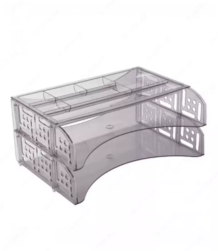 Лоток-органайзер пластиковый для бумаг Стамм Field  горизонтальный  335 х 225 х 78 мм  2 лотка/7 отд. (Арт. - ЛТ694) Тонир. серый
