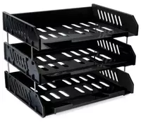 Лоток сборный пластиковый для бумаг Стамм Сити  горизонтальный  335 х 232 х 60 мм  3 яруса (Арт. - ЛТГ-30695-ЛТ560) Черный