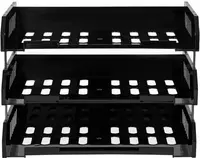  Лоток сборный пластиковый для бумаг Стамм Сити  горизонтальный  335 х 232 х 60 мм  3 яруса (Арт. - ЛТГ-30695-ЛТ560) Черный - 