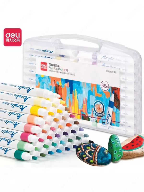 Упаковка акриловых маркеров Deli двусторонние  12 шт. (Арт. - 924-12-HM) Цветное ассорти