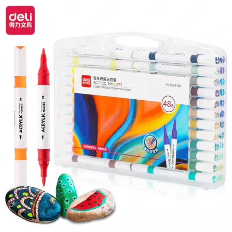 Упаковка акриловых маркеров Deli двусторонние  48 шт. (Арт. - 924-48-HM) Цветное ассорти