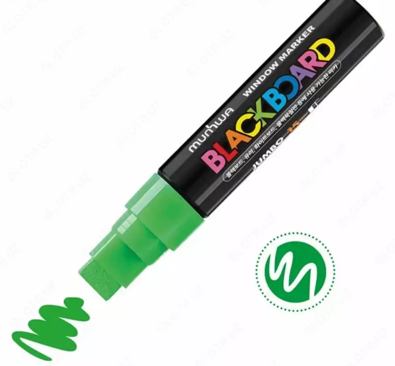  Маркер меловой MunHwa Black Board Jumbo  15 мм  стираемый (Арт. - JBM15-04) Зеленый - 