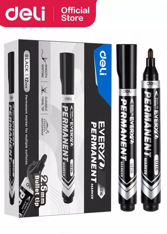 Doimiy marker Deli Everyu  2 5 mm  dumaloq uchi. (Art. - 216-BK-EU) Qora