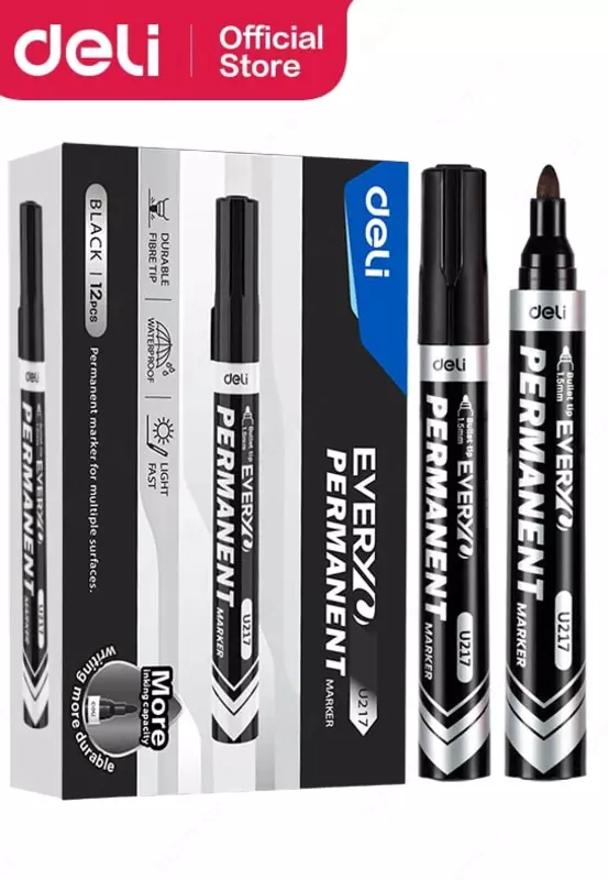 Doimiy marker Deli Everyu  1 5 mm  dumaloq uchi. (Art. - 217-BK-EU) Qora