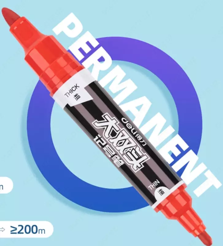  Перманентный маркер Deli Thick  1.5-5 мм  двусторонний (Арт. - 555-ESrd) Красный - 