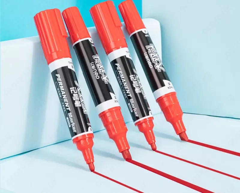   Перманентный маркер Deli Thick  1.5-5 мм  двусторонний (Арт. - 555-ESrd) Красный