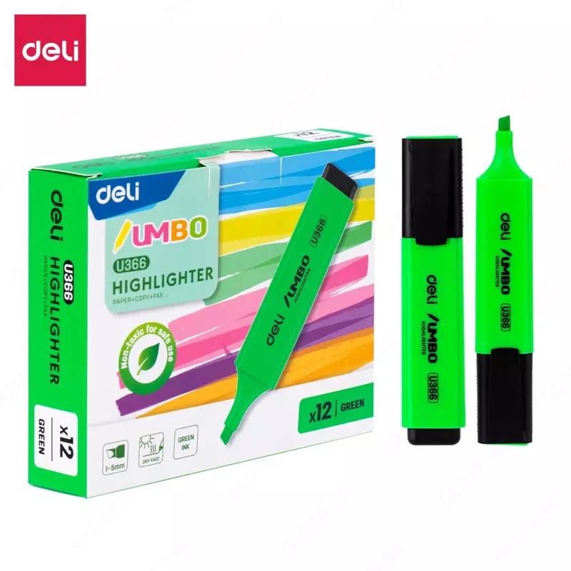 Yonaltiruvchi marker Deli Jumbo  1-5 mm  qirrali. maslahat (m. - 366-GN-U) Yashil