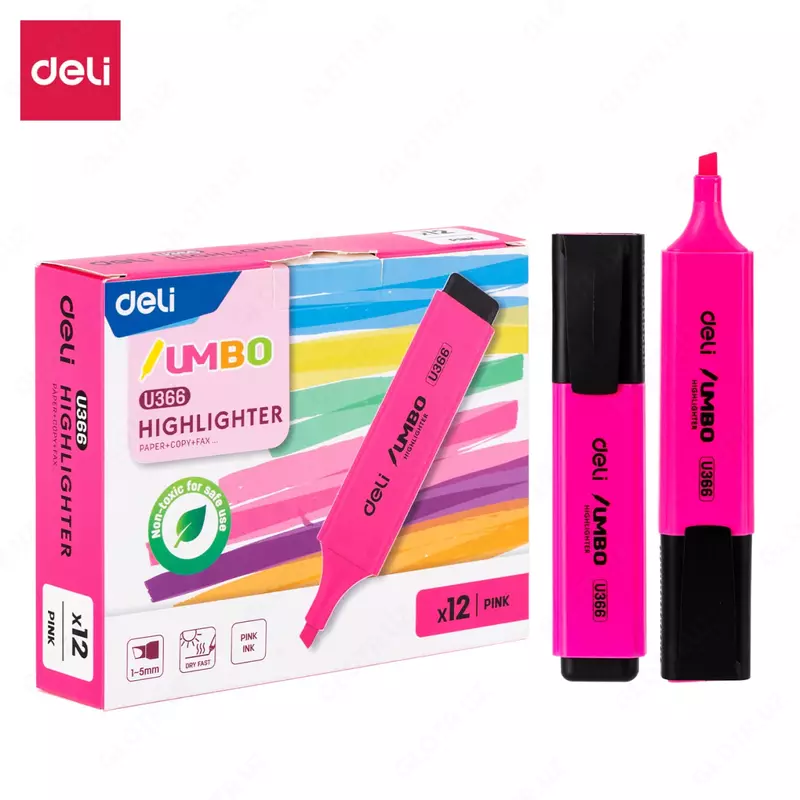 Yonaltiruvchi marker Deli Jumbo  1-5 mm  qirrali. maslahat (m. - 366-PK-U) Pushti